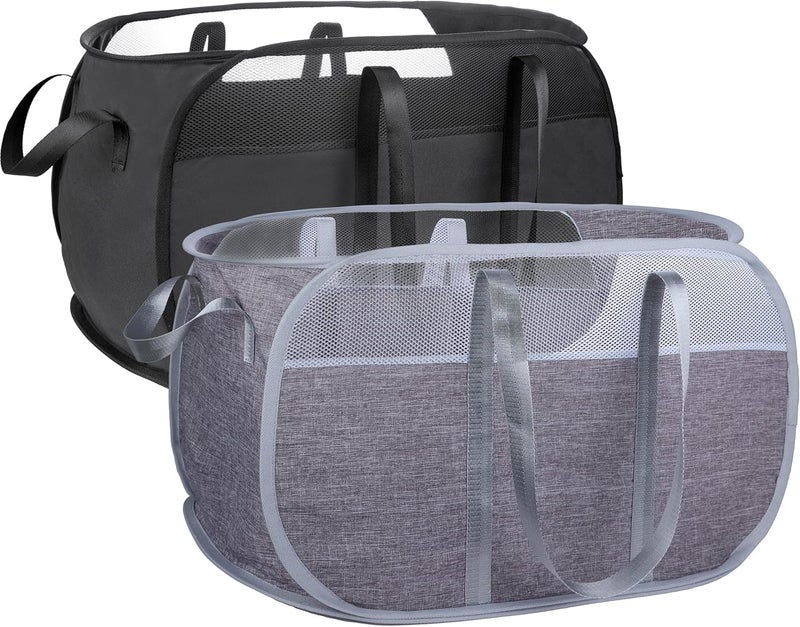 XIAYAN Pop Up Laundry Hamper，with Durable Handles collapsible laundry basket，Easy to Open and Fold for college Dorm,kids room，travel (black+gray)… - Image 1